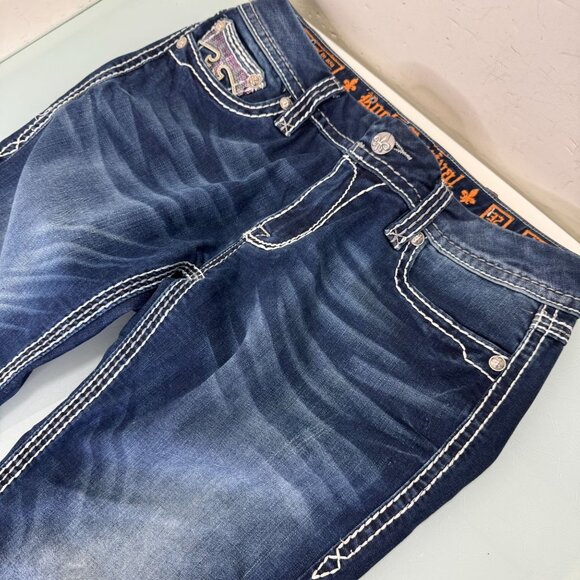 Rock Revival Jacklyn Boot Jeans Women's 32 Embellished Pockets Thick Stitch Y2K - Picture 11 of 12